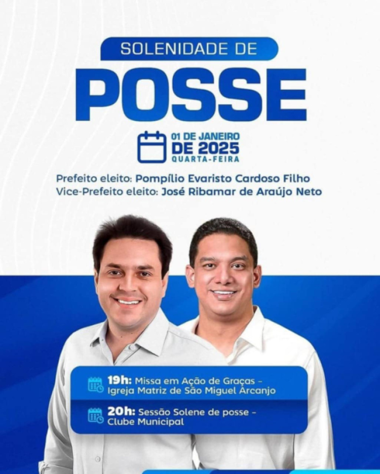 Confira a programação de posse dos eleitos de São Miguel do Tapuio